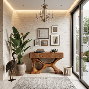 Modern Wood Console Table With Carved Drawers For Luxury Home