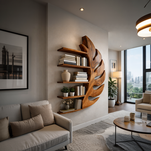 Contemporary Wooden Leaf Shape Floating Bookshelf For Home Decor