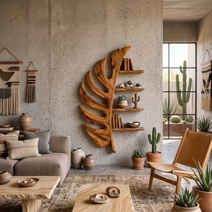 Artistic Wooden Leaf Statement Wall Bookshelf For Elegant Interiors