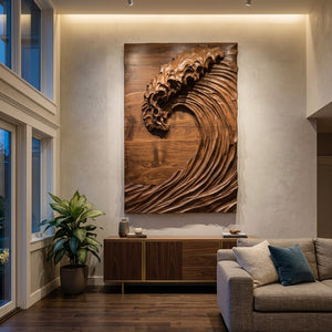 Hand Carved Wave Wall Art For Modern Living Room Decor