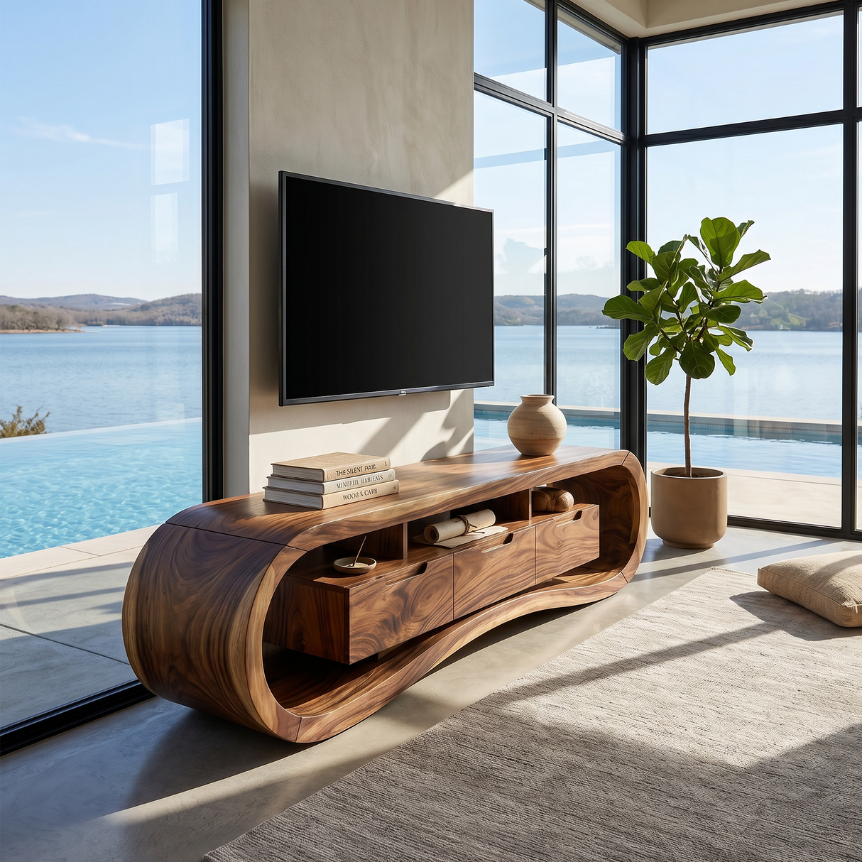 Modern Sculptural TV Stand For Luxury Minimalist Living Room