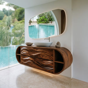 Luxury Wave Carved Bathroom Vanity With Open Storage For Bathroom