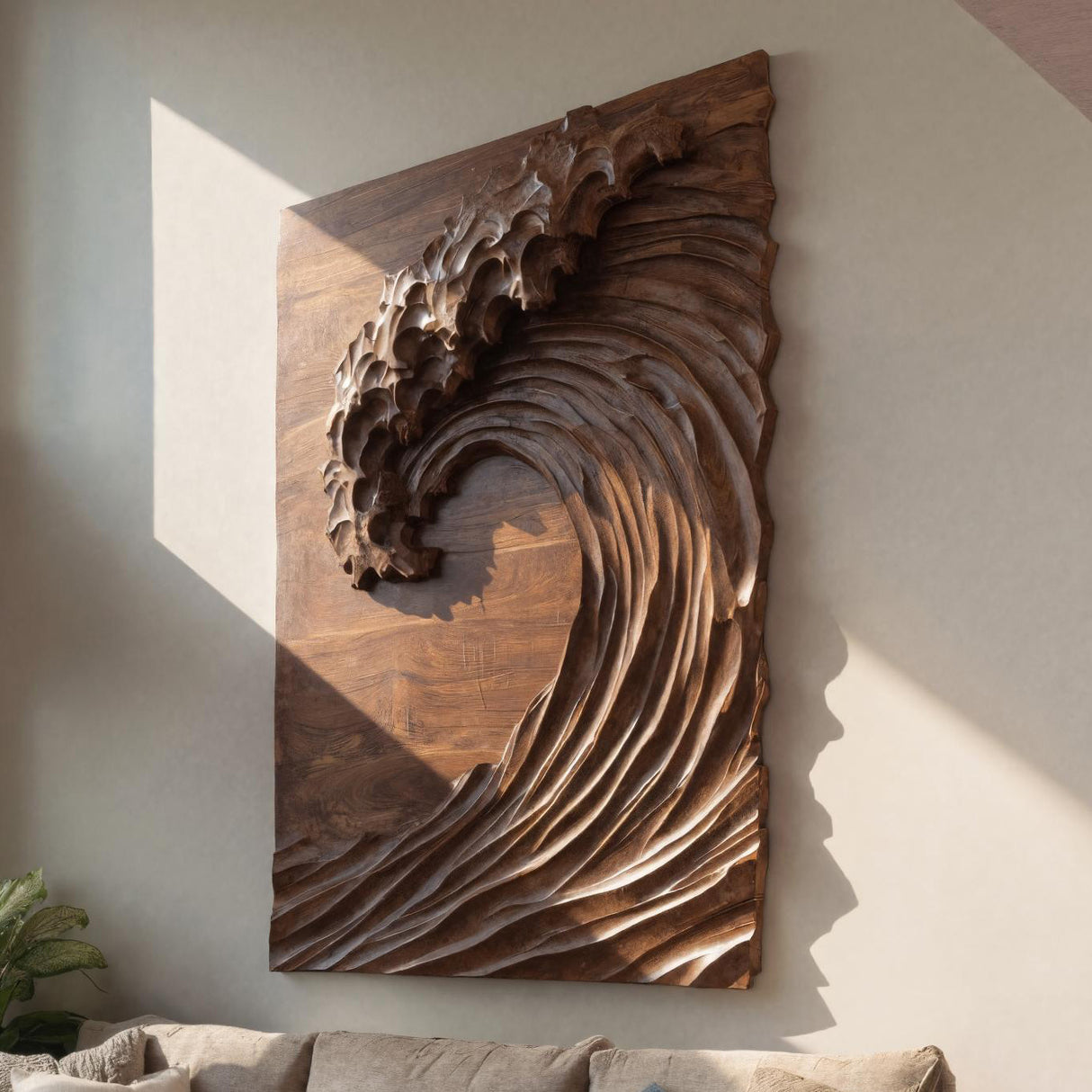 Hand Carved Wave Wall Art For Modern Living Room Decor