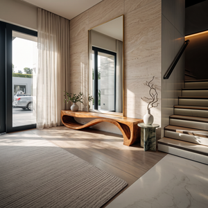 Sculptural Bench With Wave Design For Entryway