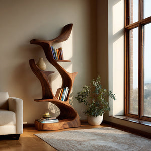 Organic Sculptural Wooden Bookshelf For Living Room
