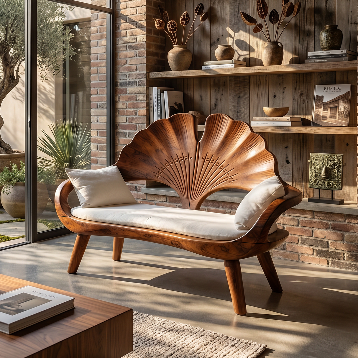 Modern Ginkgo Fan Back Bench For Bedroom Interior Space