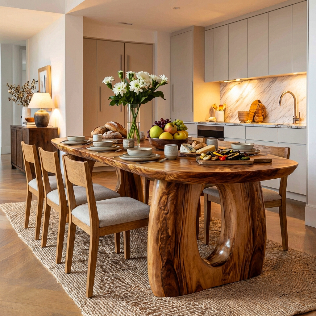Mid Century Wooden Dining Table With Sculptural Form For Home
