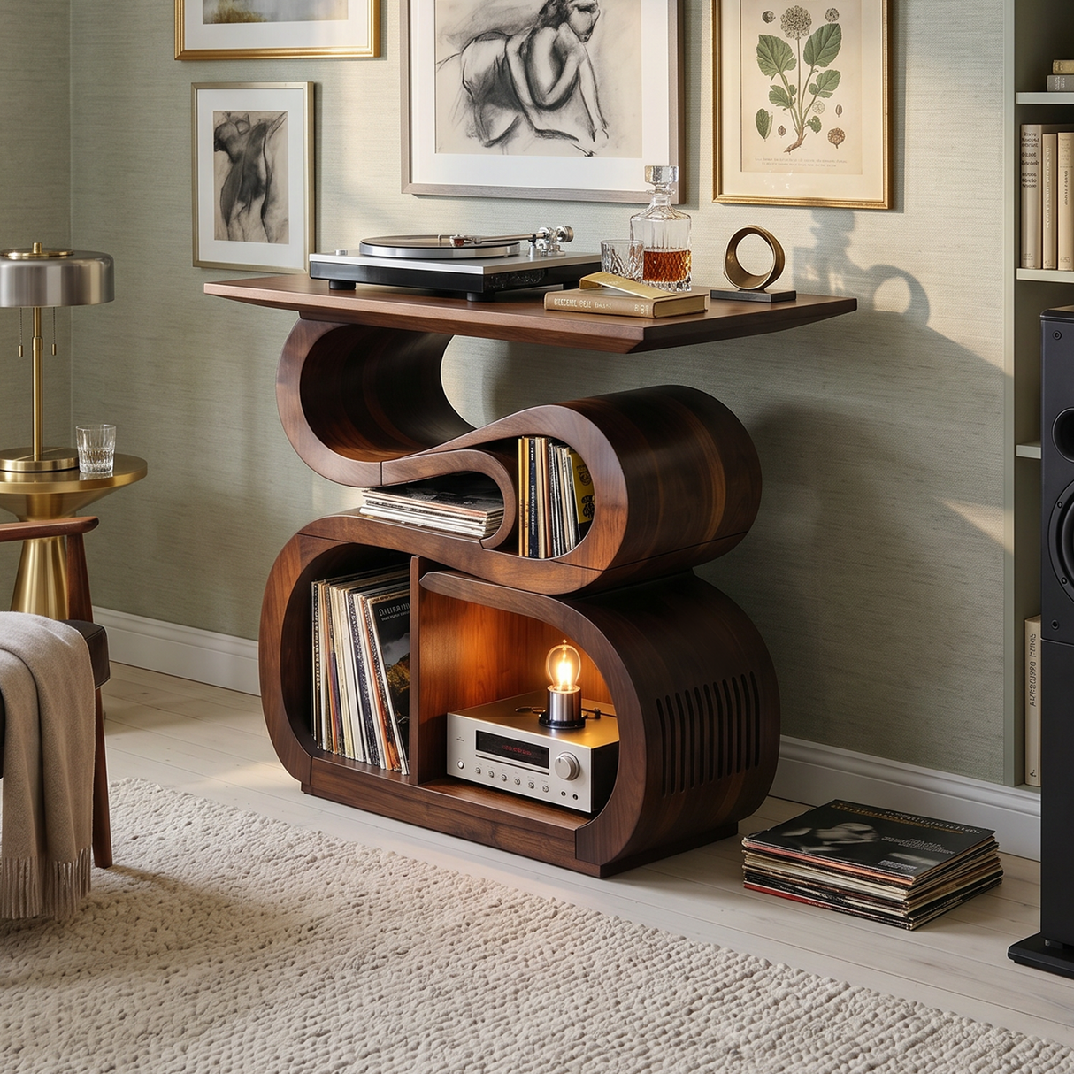 Mid Century Record Console Stand For Vinyl Collection Area