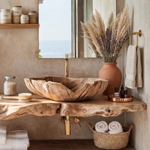 Farmhouse Handcrafted Wooden Vessel Sink For Bathroom