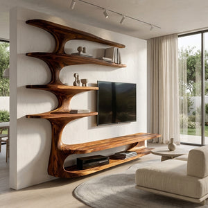 Modern Natural Wood TV Console With Shelving For Living