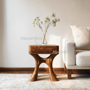 Unique Sculptural Side Table With Drawer For Living Room