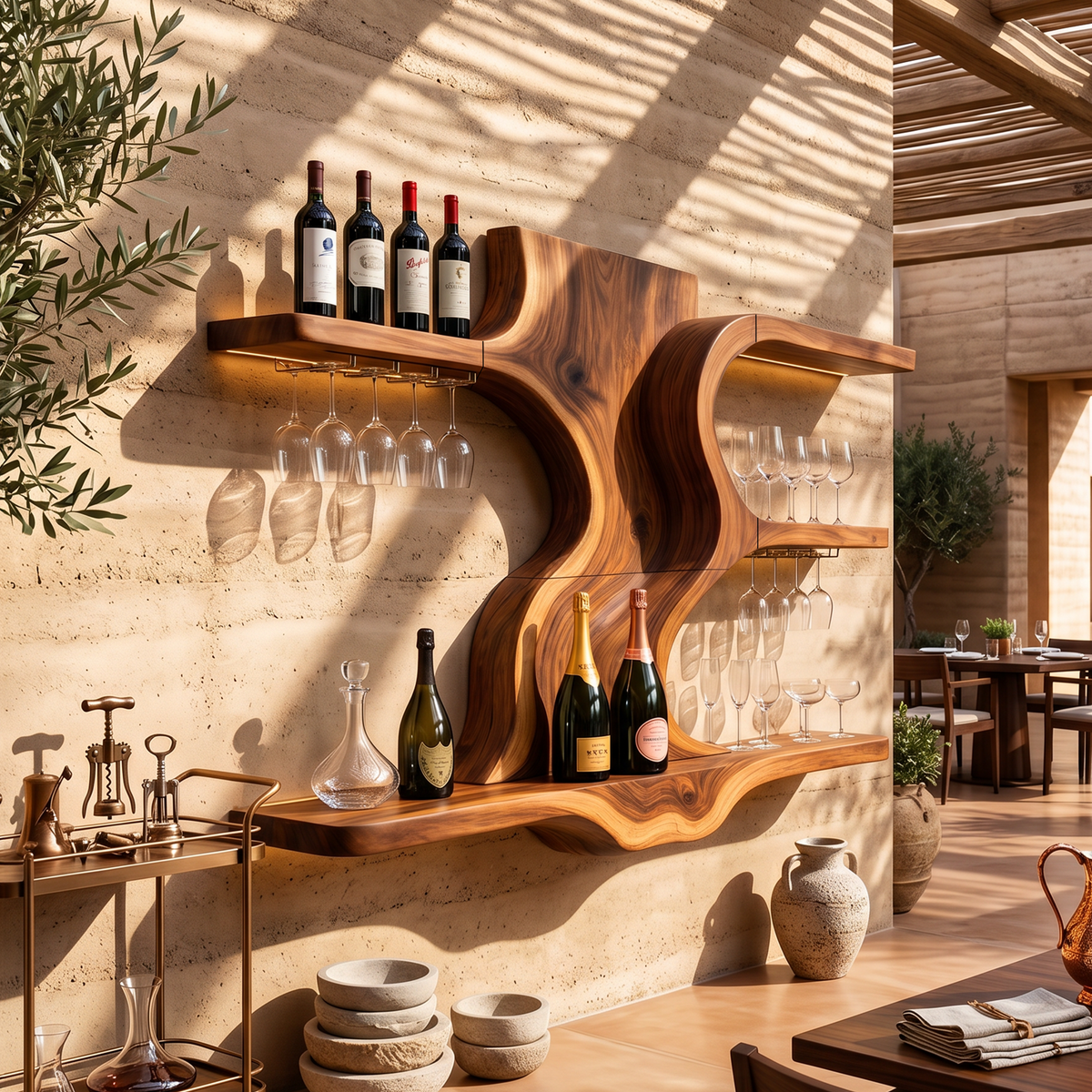 Modern Open Shelf Wine Rack For Entertaining Area – ET Woodcrafts