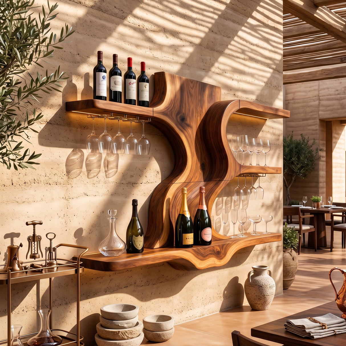 Modern Open Shelf Wine Rack For Entertaining Area