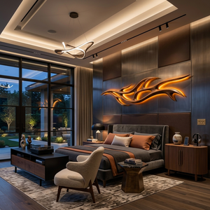Organic Carved Wood LED Wall Sculpture Branch Design For Above Bed Decor