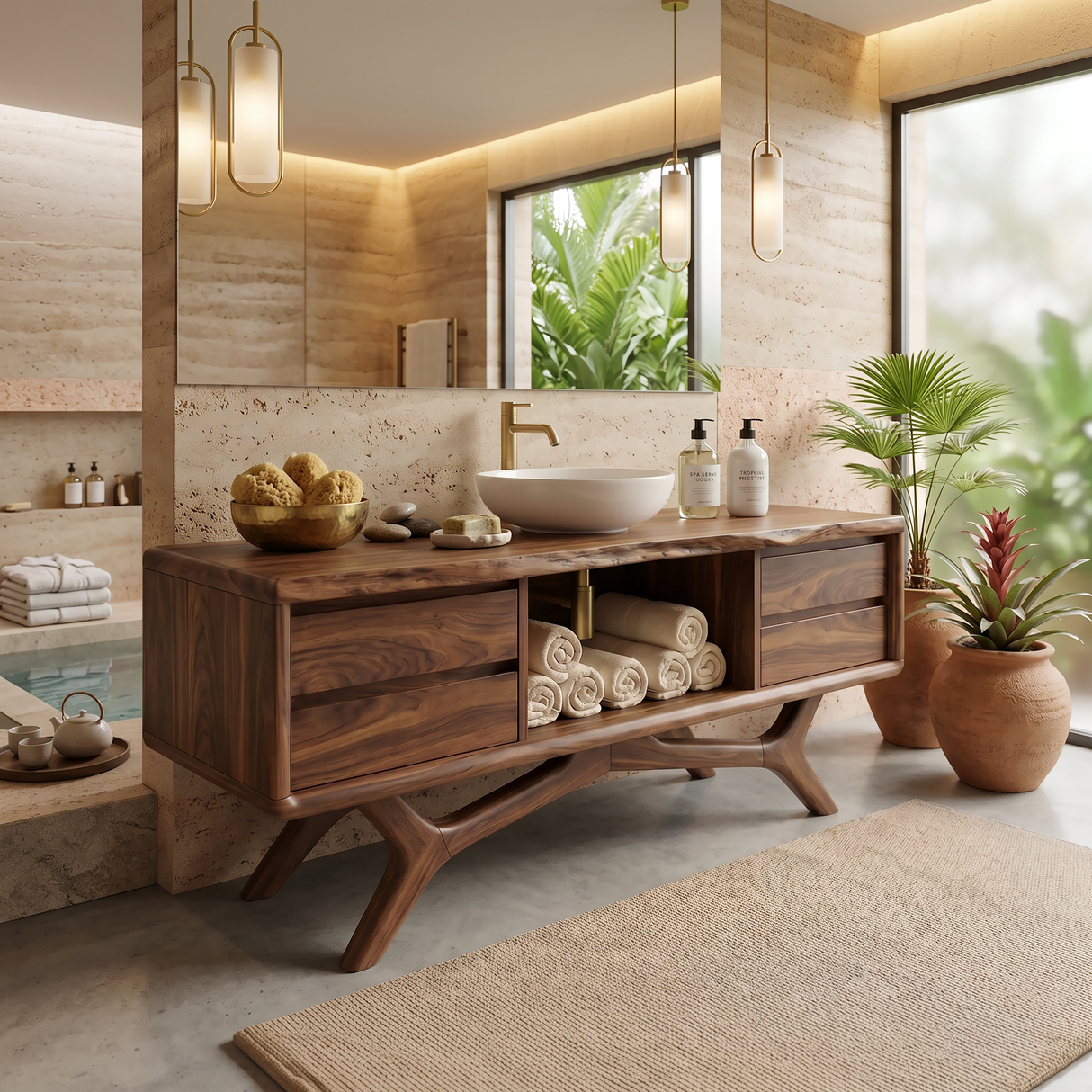 Warm Wood Vanity Cabinet With Storage Spa Bathroom