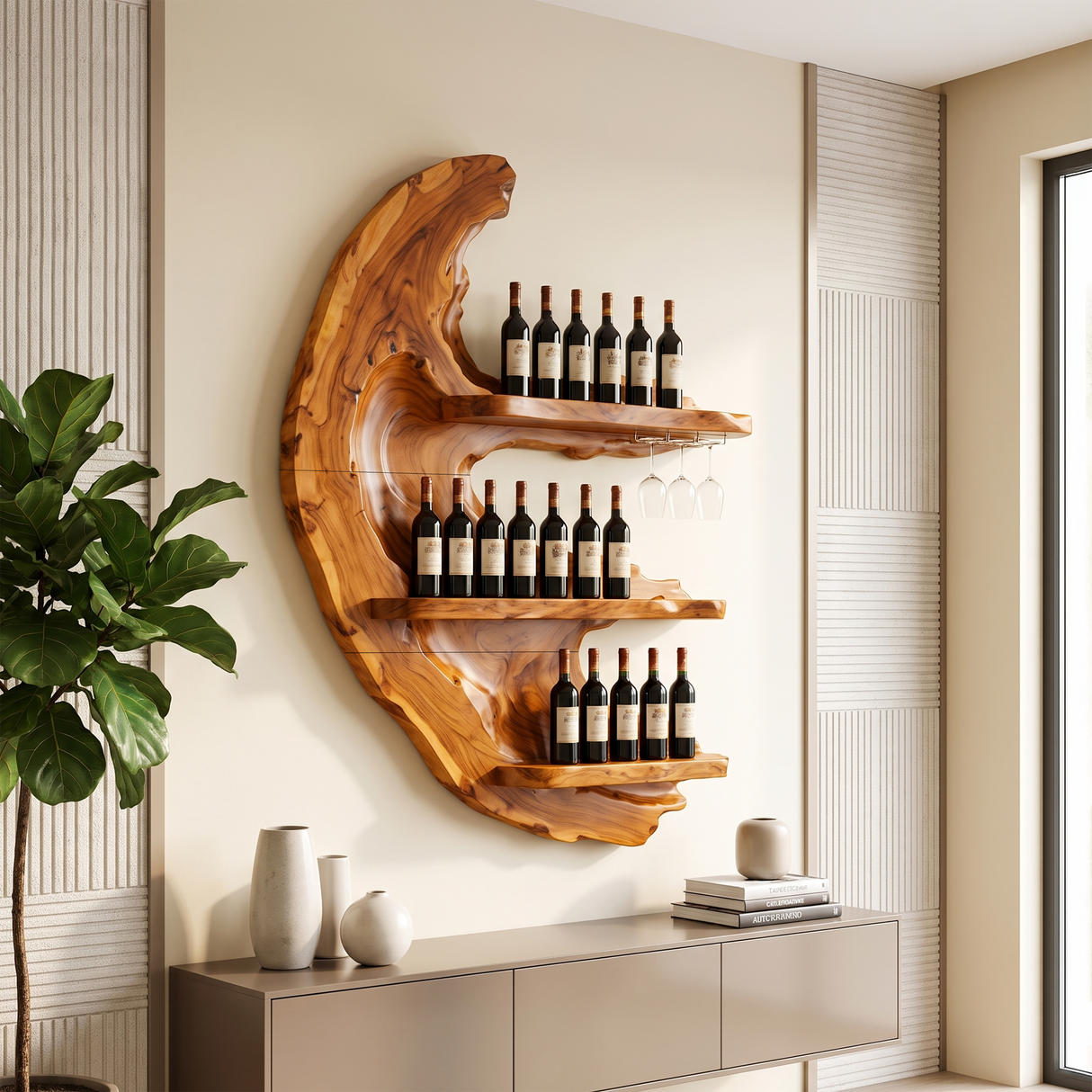 Handcrafted Farmhouse Wine Display Rack For Dining Area