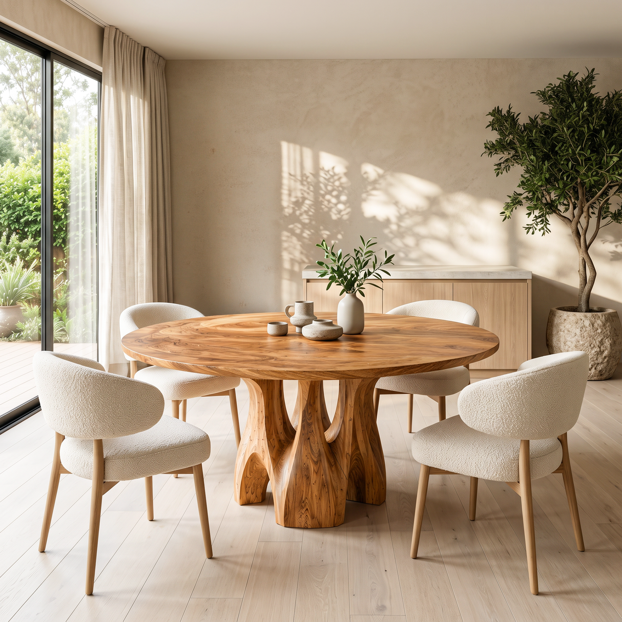 Japandi Round Dining Table Sculptural For Minimalist Dining Room