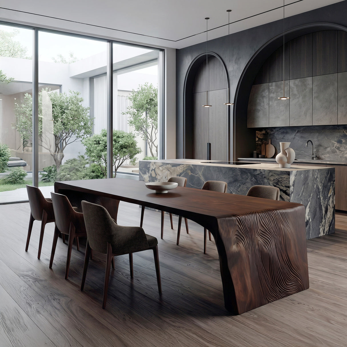 Contemporary Carved Wooden Dining Table For Dining Room