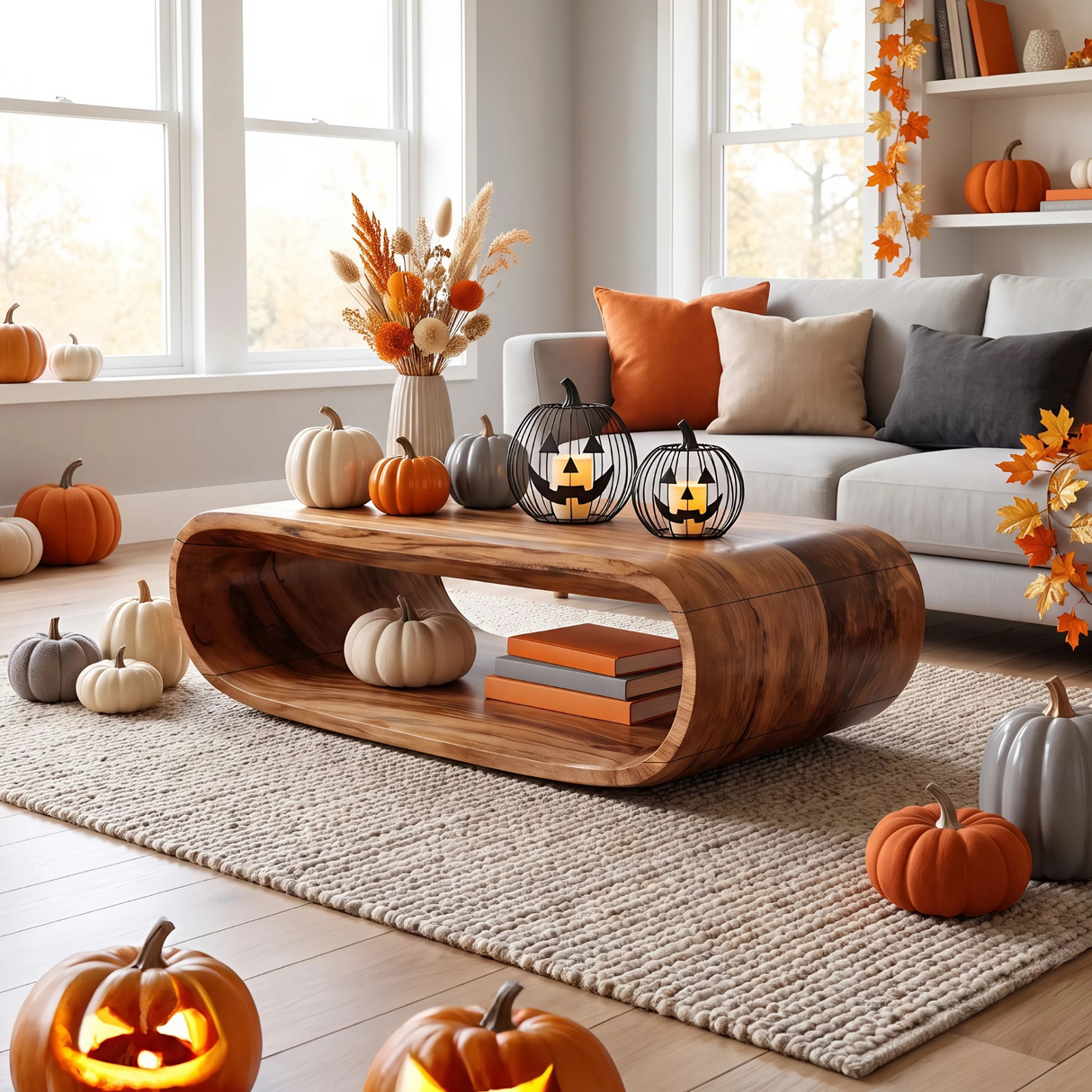 Mid Century Wooden Live Edge Coffee Table For Living Room Halloween Decor