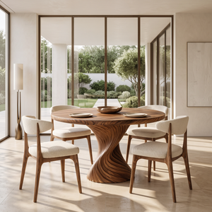 Contemporary Dining Table With Spiral Pedestal For Family Dining Room
