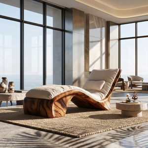 Sculptural Wood Chaise Lounge Coastal Modern Oceanfront Residence