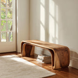 Organic Wood Bench With Unique Curved For Hallway