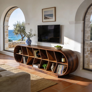 Mid Century Curved TV Stand For Luxury Suite Interior