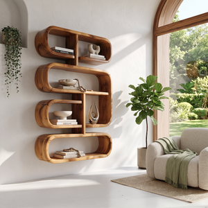 Mid Century Live Edge Display Shelf For Living Room Storage