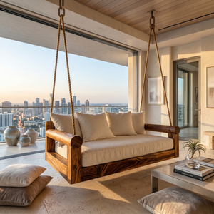 Contemporary Hanging Sofa Swing City View Luxury Apartment