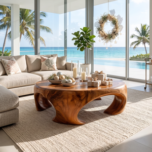 Farmhouse Wooden Coffee Table For Living Room Holiday Decoration