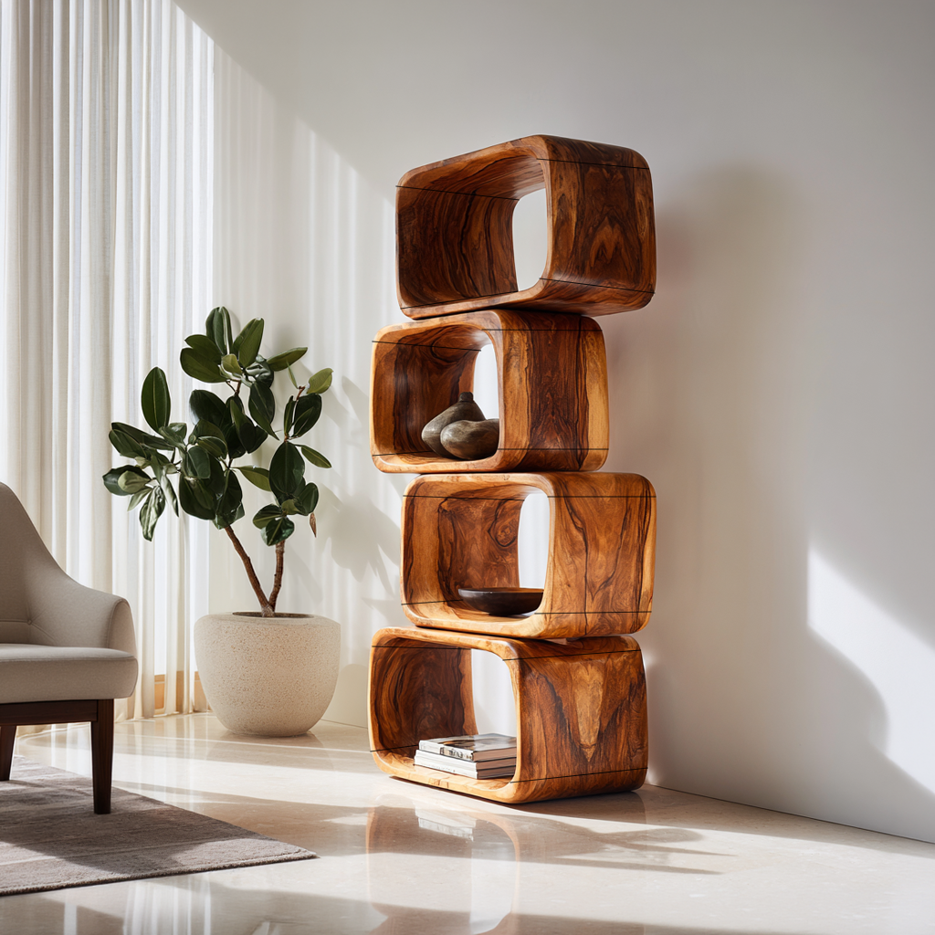 Modern Natural Wood Bookshelf For Home Living Decor