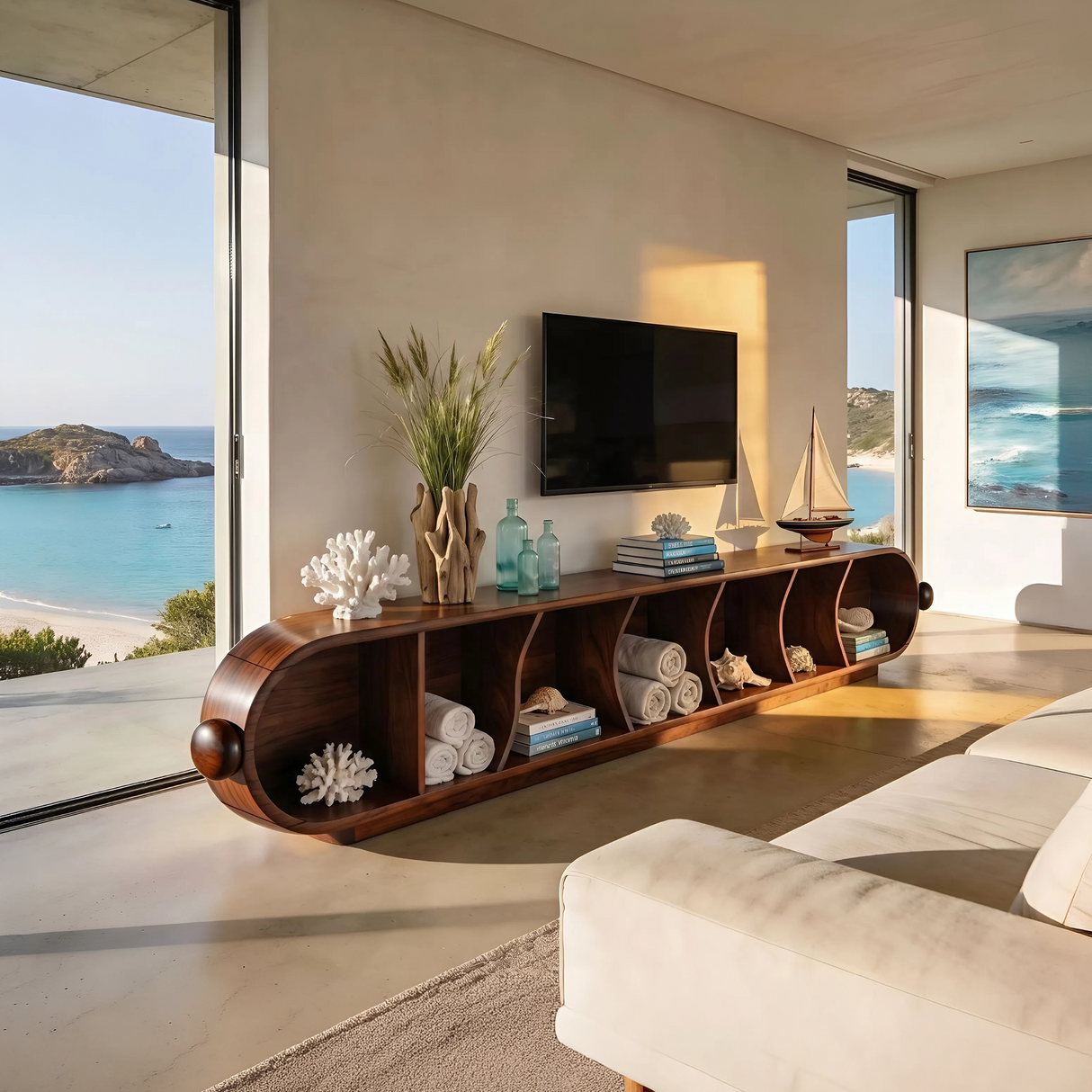 Contemporary Sculptural TV Stand For Penthouse Living Room