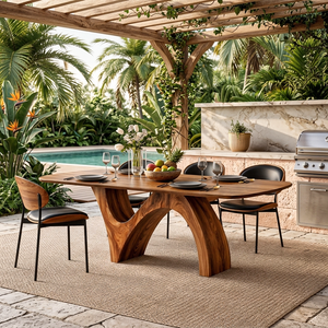 Farmhouse Wooden Dining Table With Organic Shape For Kitchen