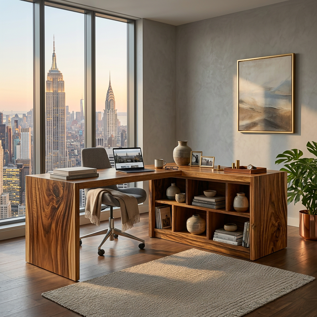 Modern Wooden Desk With Shelves For Home Office