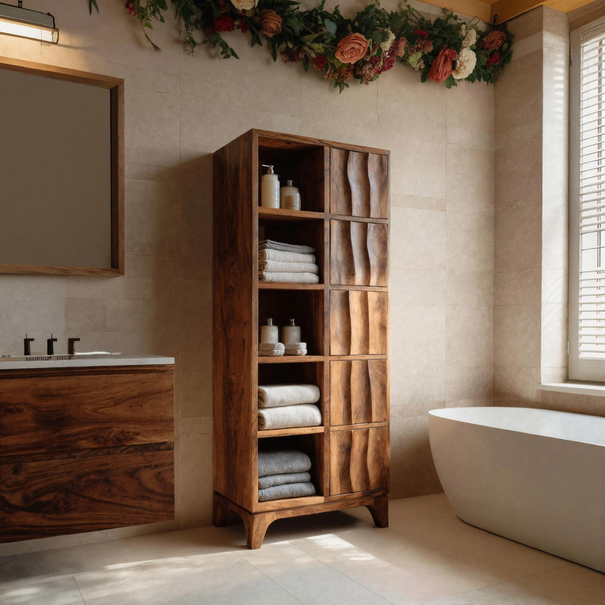 Handcrafted Wooden Bathroom Storage Cabinet For Spa-Inspired Interior