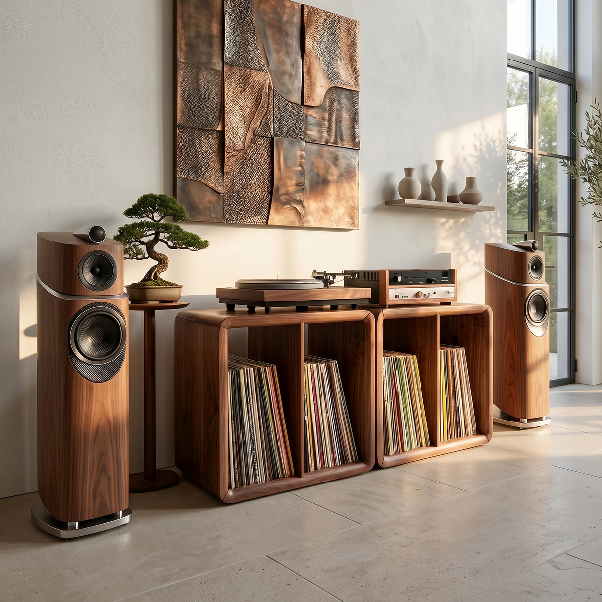 Minimalist Rounded Record Player Stand Mid Century Modern Home