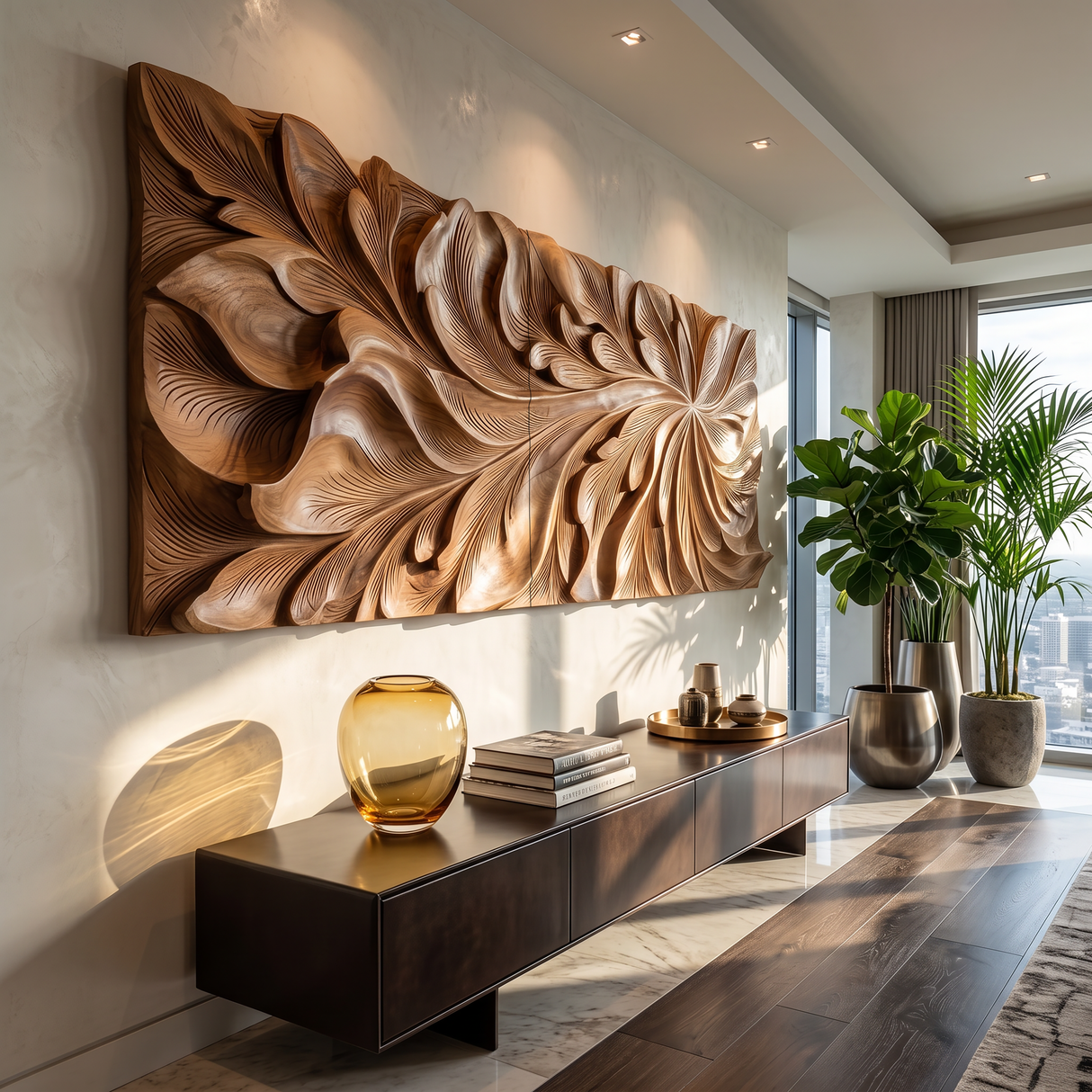 Luxury Wall Art With Floral Carving For Living Room
