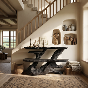 Resort Black Wood Console Table For Poolside Villa