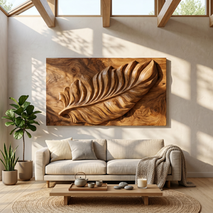 Nature Wall Art With Carved Leaf Design For Living Room