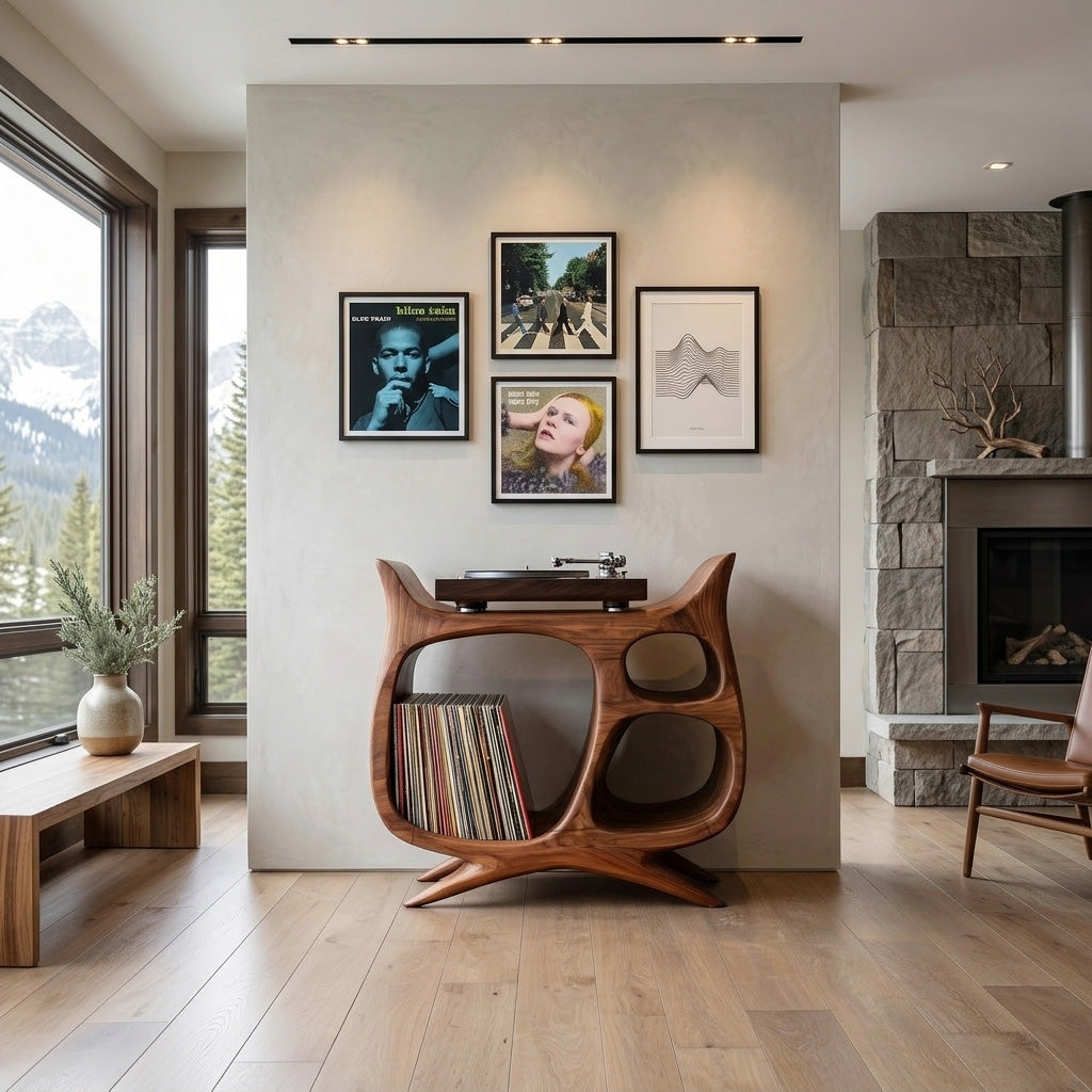 Organic Modern Wooden Record Player Cabinet For Living Room