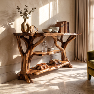 Mid Century Wooden Live Edge Console Table For Modern Furniture Decor