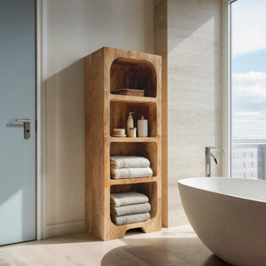 Minimalist Wooden Bathroom Cabinet With Four Tiers For Interior Decor