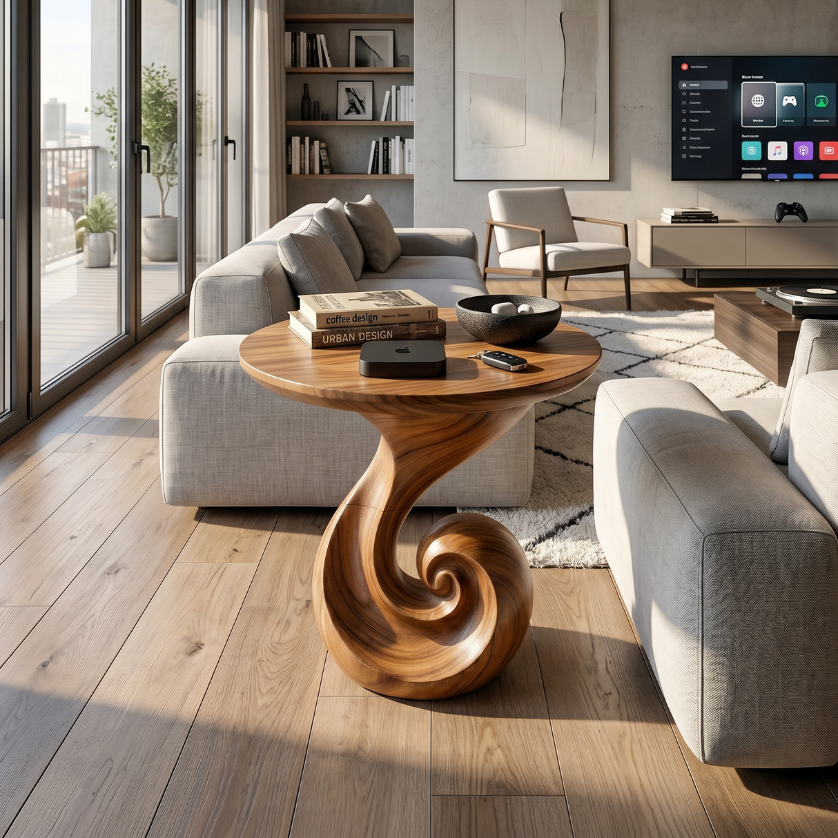 Scandinavian Spiral Side Table Modern Family Room