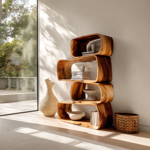 Rustic Farmhouse Abstract Bookshelf Apartment Living Space