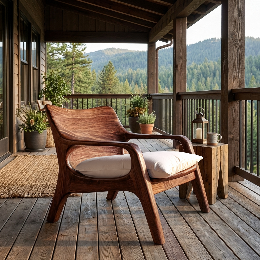 Modern Natural Wood Chair Curved Arm Design For Home