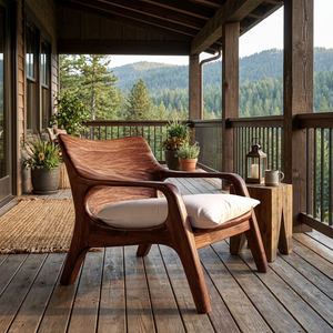 Modern Natural Wood Chair Curved Arm Design For Home
