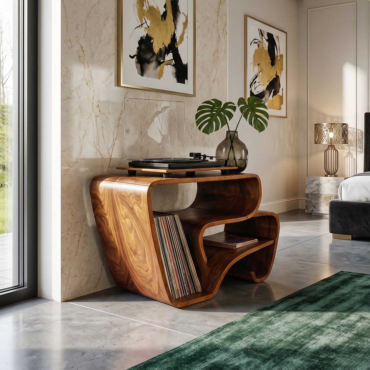 Contemporary Curved Vinyl Record Cabinet Lake House