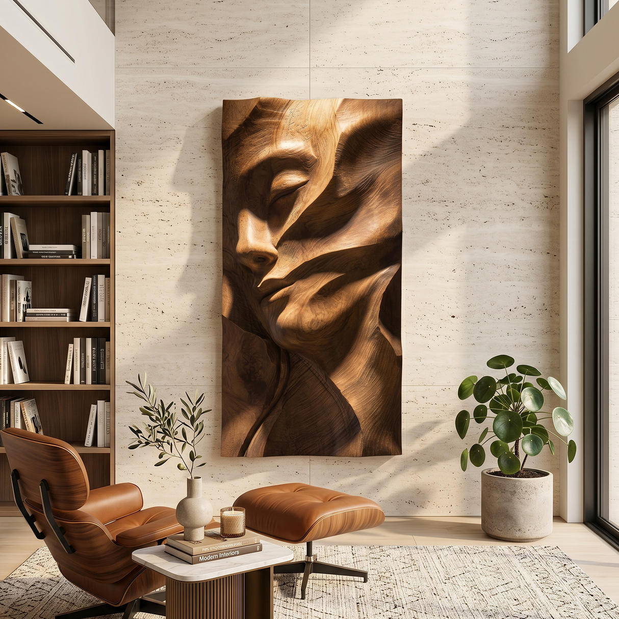 Sculpted Female Face Wood Wall Art Luxury Reading Room Decor