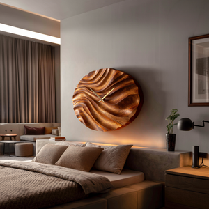 Organic Wood Wall Clock With Flowing Wave For Bedroom Interior