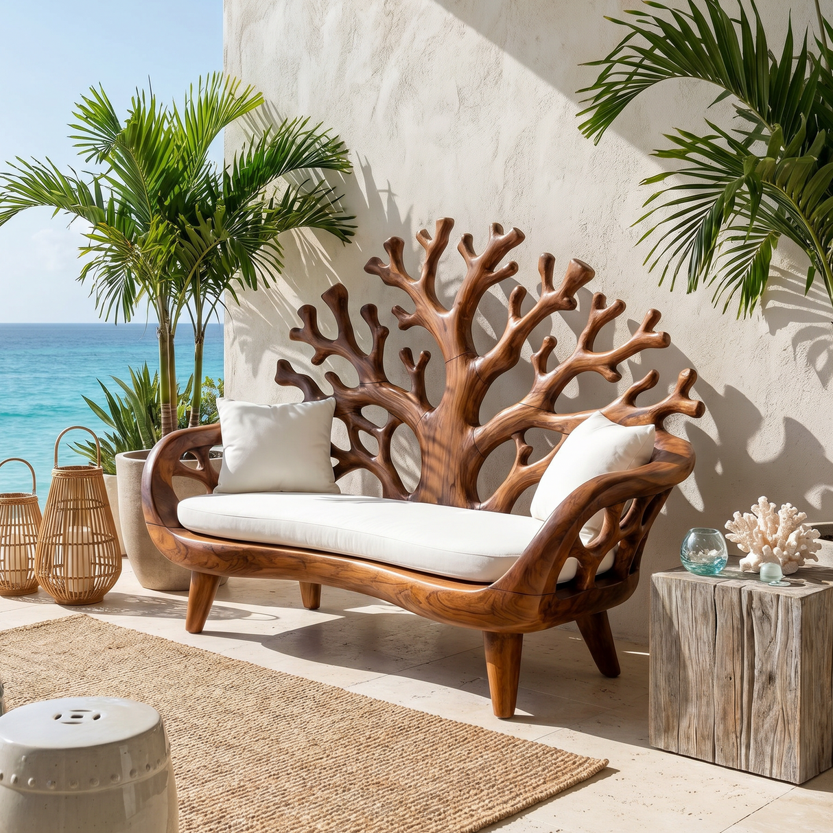 Modern Coral Tree Back Bench For Patio Interior Space